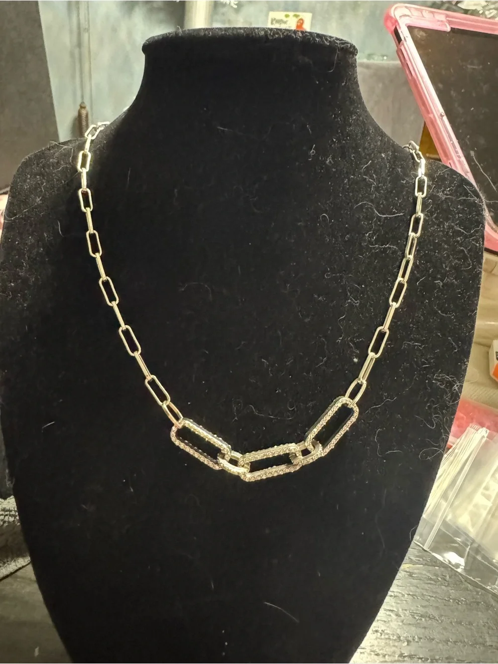 Brighton silver Link Chain Necklace with Pavé Rectangular Links
